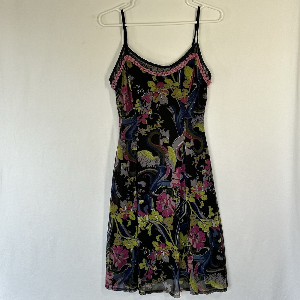 Vintage Y2K Betsey Johnson Frankly Dragon Floral Mesh Slip Dress Lace Goth Med * - Picture 2 of 14